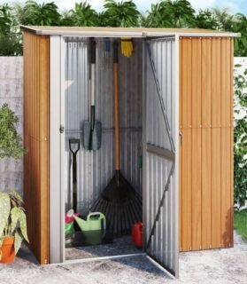 Casa de Jardim 180,5 x 97 x 209,5 cm, aço galvanizado, efeito madeira, VidaXL