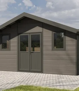 ISORA Gartenhaus aus Verbundmaterial – 20 m² – Grau – Wandstärke: 28 mm – Anbau – Gartenhaus – Abstellraum – Doppelverglasung
