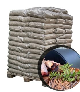 Pellets de madeira mista 6 mm – faia + carvalho – 64 × 15 kg (960 kg)
