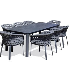 Conjunto Mesa e Cadeiras de Jardim em Alumínio e Cerâmica 8 Pessoas CAMARGUE