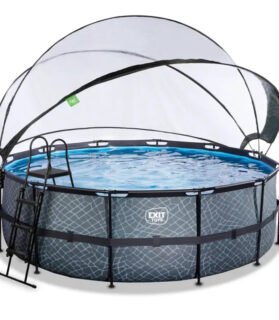 Piscina EXIT TOYS Redonda Ø488x122cm + Dômo – Bomba Areia + Escada – 8 Pessoas – 3 Cores