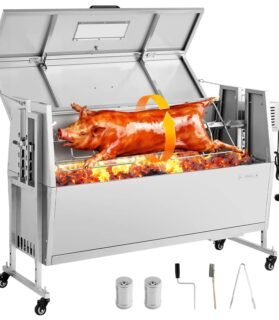 Churrasqueira Giratória VEVOR 38W em Inox para Porco e Cordeiro 60kg